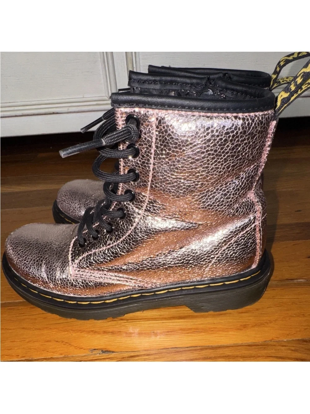 Dr. Martens Pink Disco Crinkle Textile Boot Interior View